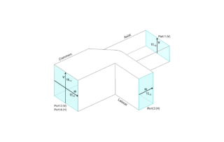 Simplified asymmetric T-Junction OMT with polarization and port designations